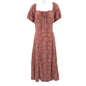 Lavender Moon Midi Dress Womens L Rose Pink Floral Textured milkmaid cottagecore